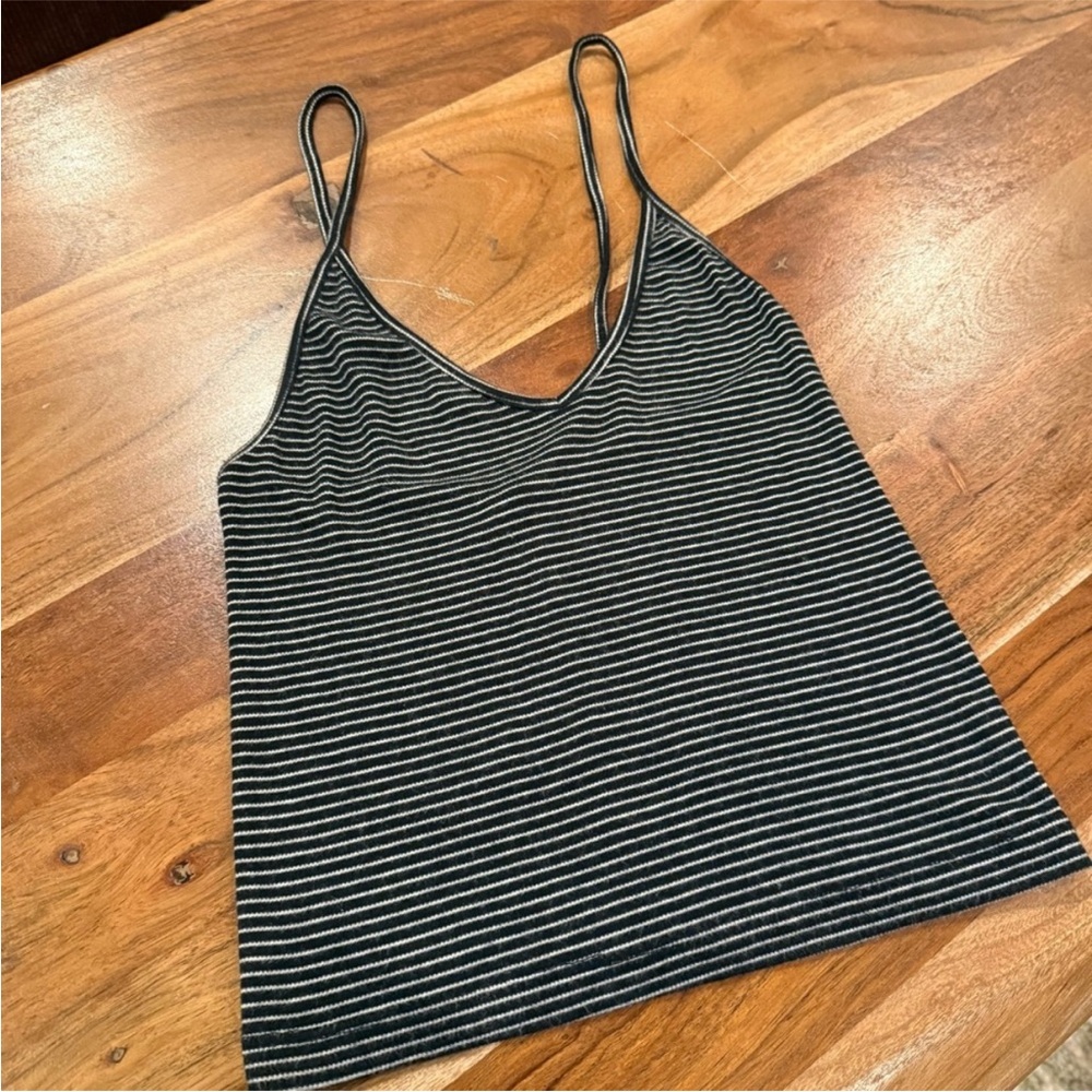Brandy Melville Black and White Striped Crop Spaghetti Strap Tank Top OS
